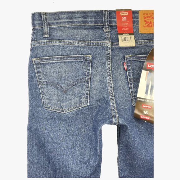 NWT Levis 511 Slim Flex Stretch Jeans Blue Adjustable Waistband Size 16 Youth - Picture 7 of 13